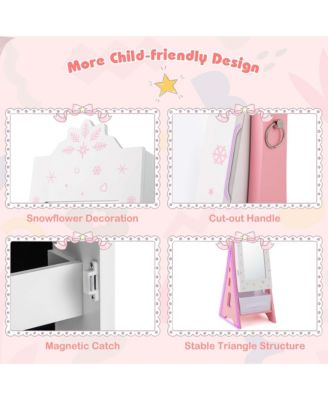 Kids Vanity Set Princess Makeup Dressing Table &amp; Chair Set with Jewelry Armoire