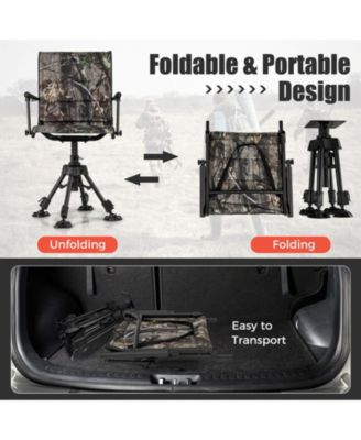 Swivel Hunting Chair with 4 360° Adjustable Legs Folding Silent Swivel Blind Chair Camouflage
