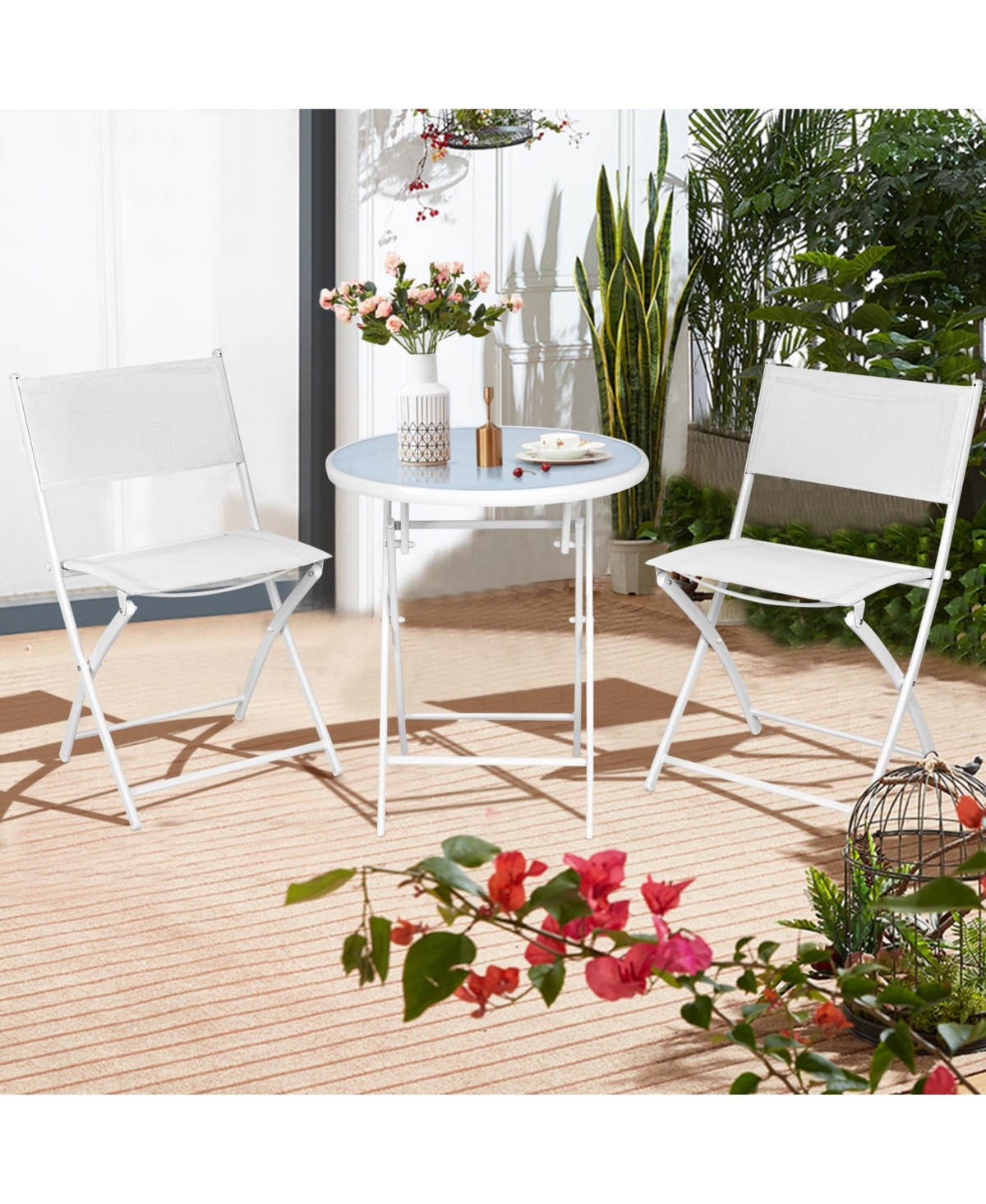 Sugift 3 Pieces Patio Folding Bistro Set for Balcony or Outdoor Space