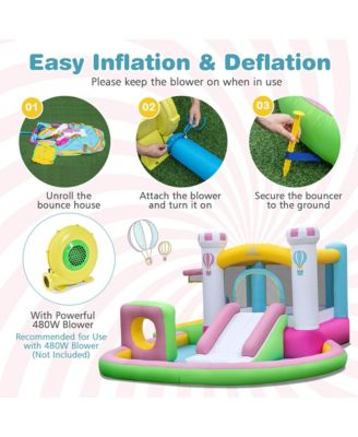 Inflatable Bounce House with Slide Jumping Area Obstacle Ball Pit with 502W Blower