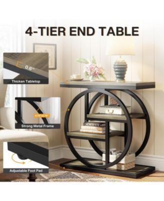 End Table Set of 2, 4-Tier Narrow Side Table, Wood Small Sofa Side Table, Industrial Bedside Table for Bedroom, Living Room