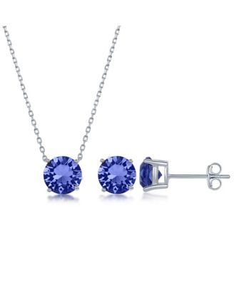 Simona Sterling Silver Crystal - Simulated Gemstone Earring Necklace Set - Sapphire 56$