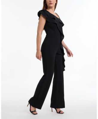 Women's Knit Crepe Cascade Wide Leg Jumpsuit