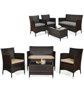 4 Pieces Comfortable Outdoor Rattan Sofa Set with Glass Table