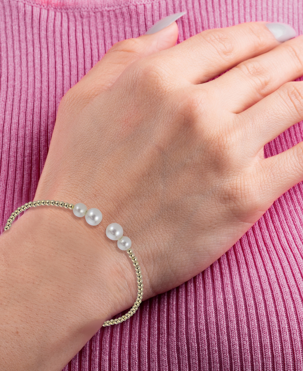 Macy's Cultured Freshwater Pearl (4mm 7mm) Cuff Bracelet In 14k Yellow Gold In Gold