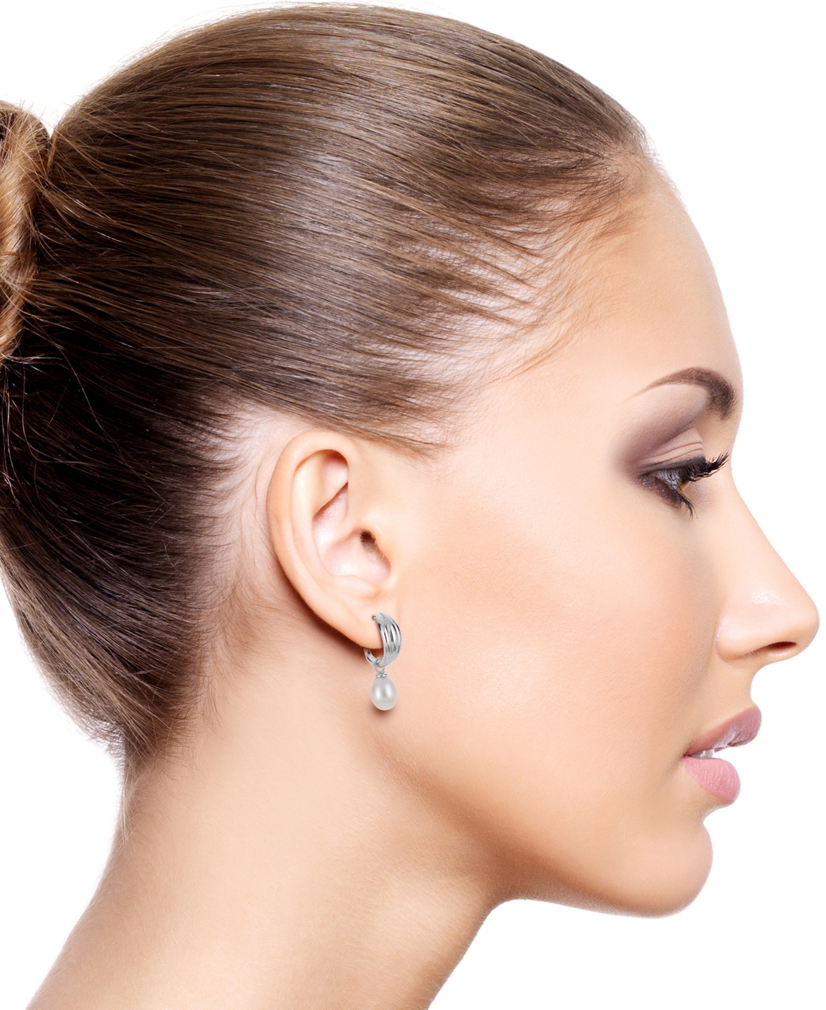 Macy's Cultured Freshwater Pearl (6-1/2-7mm) Charm Hoop Earrings In Sterling Silver In Silver