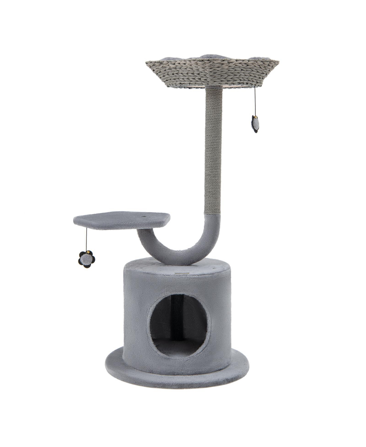 42 Inch Tall Cat Tower with Curved Metal Supporting Frame for Large and Small Cats - Grey