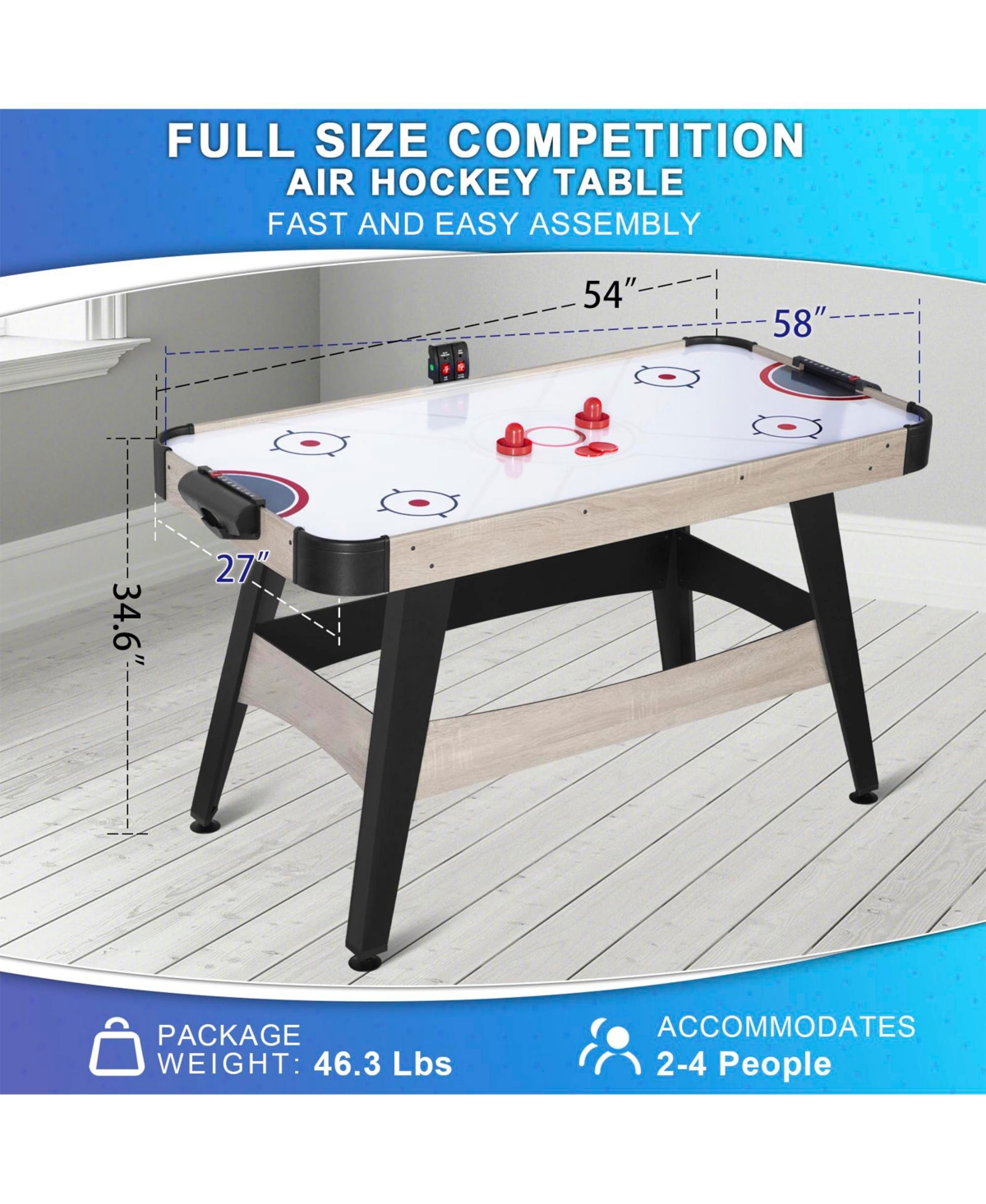Sugift Air Hockey Table, Indoor Powered Hockey Game Table with 2 Pucks, 2 Pushers -khaki