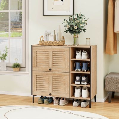 Shoe Storage Cabinet with Flip Doors Adjustable and Removable Shelves for Entryway