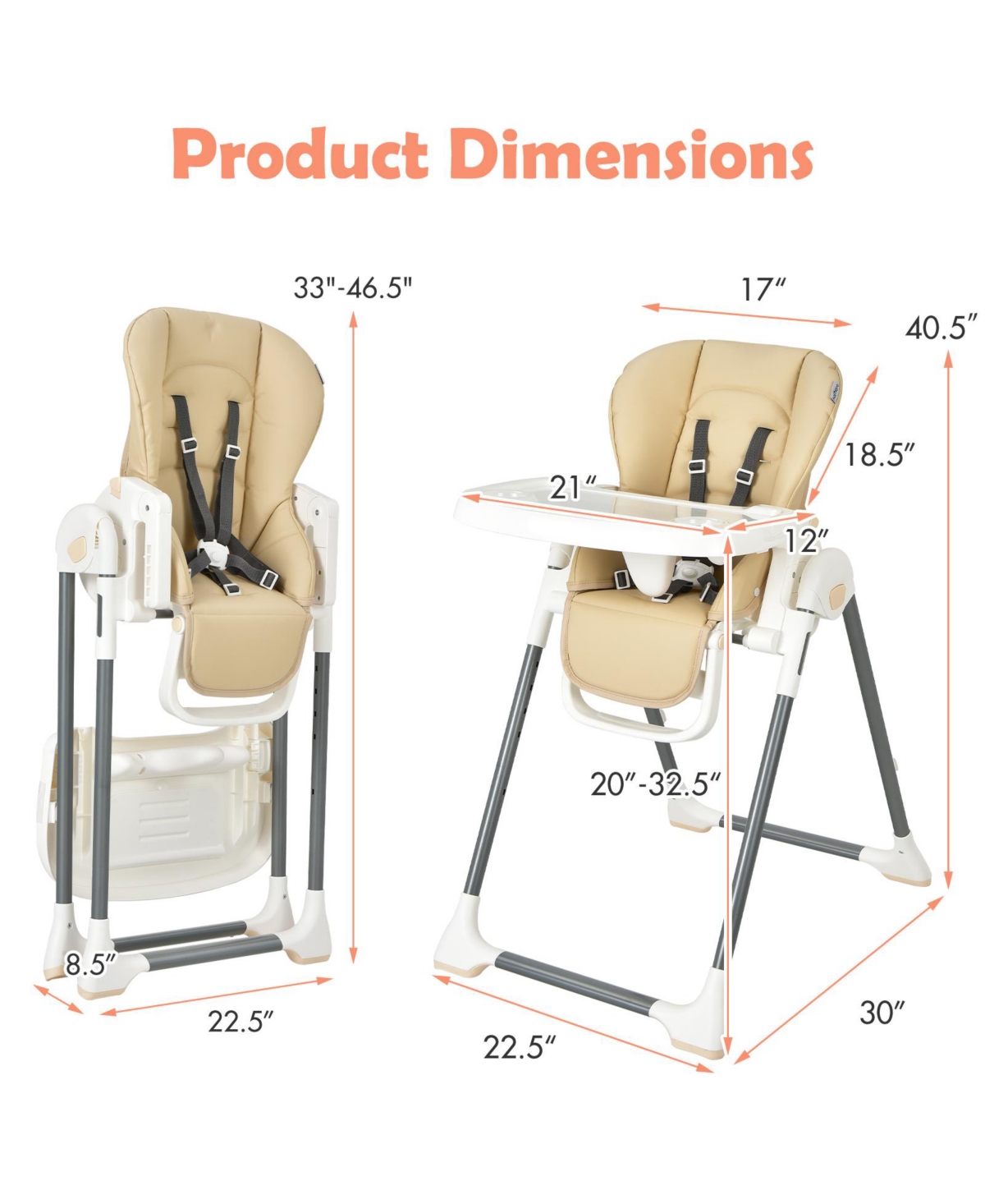 Gouun Foldable Baby High Chair with Double Removable Trays and Book Holder