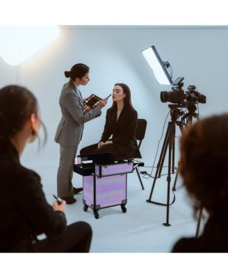 Rolling Makeup Train Case Cosmetic Trolley Organizer Blush ForgetMeNot