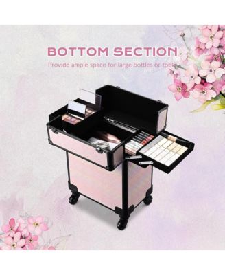 Rolling Makeup Train Case Cosmetic Trolley Organizer Blush ForgetMeNot