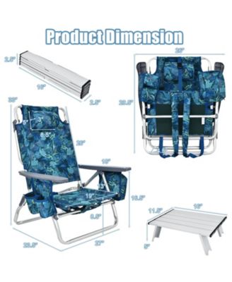 2 Packs 5-Position Outdoor Folding Backpack Beach Table Chair Reclining Chair Set