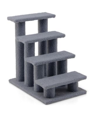24 Inch 4-Step Pet Stairs with Faux Fleece Cover Supports 80 lbs
