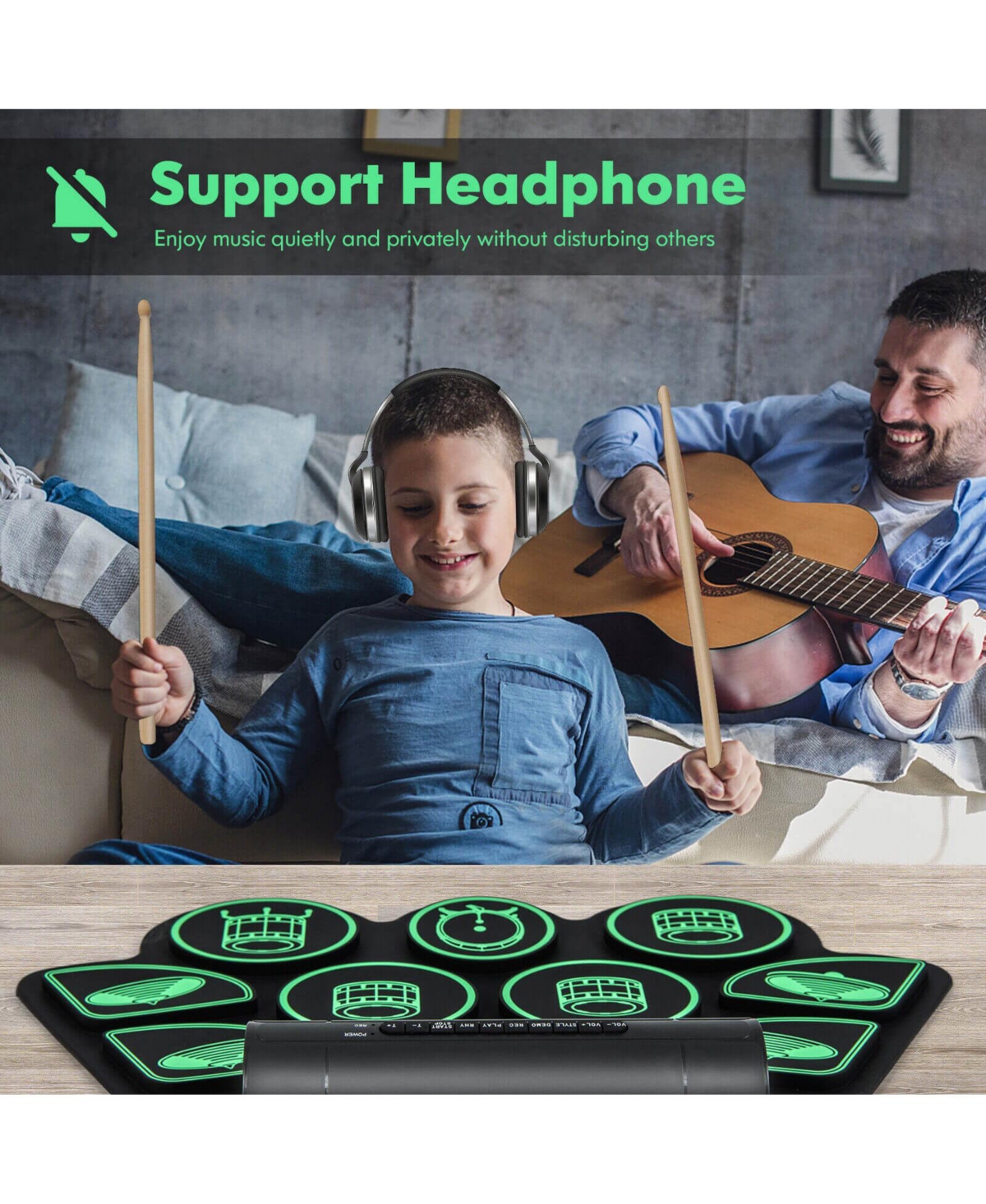 Sugift Electronic Drum Set with 2 Build-in Stereo Speakers for Kids