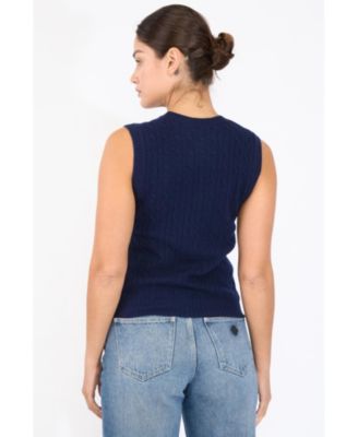 Women's 100% Cashmere V Neck Cable-knit Sweater Vest