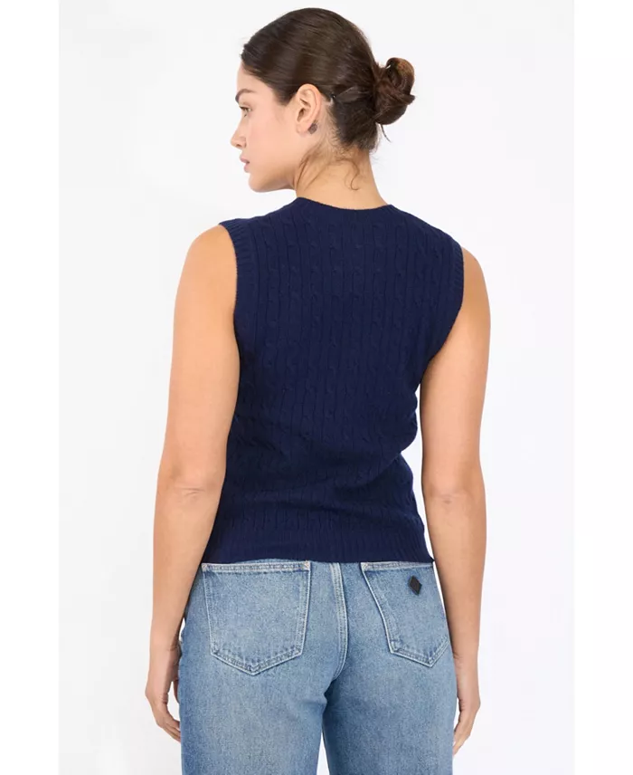 Women's 100% Cashmere V Neck Cable-knit Sweater Vest - thumbnail 9