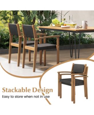 Set of 2 Stackable Outdoor Wicker Dining Chair