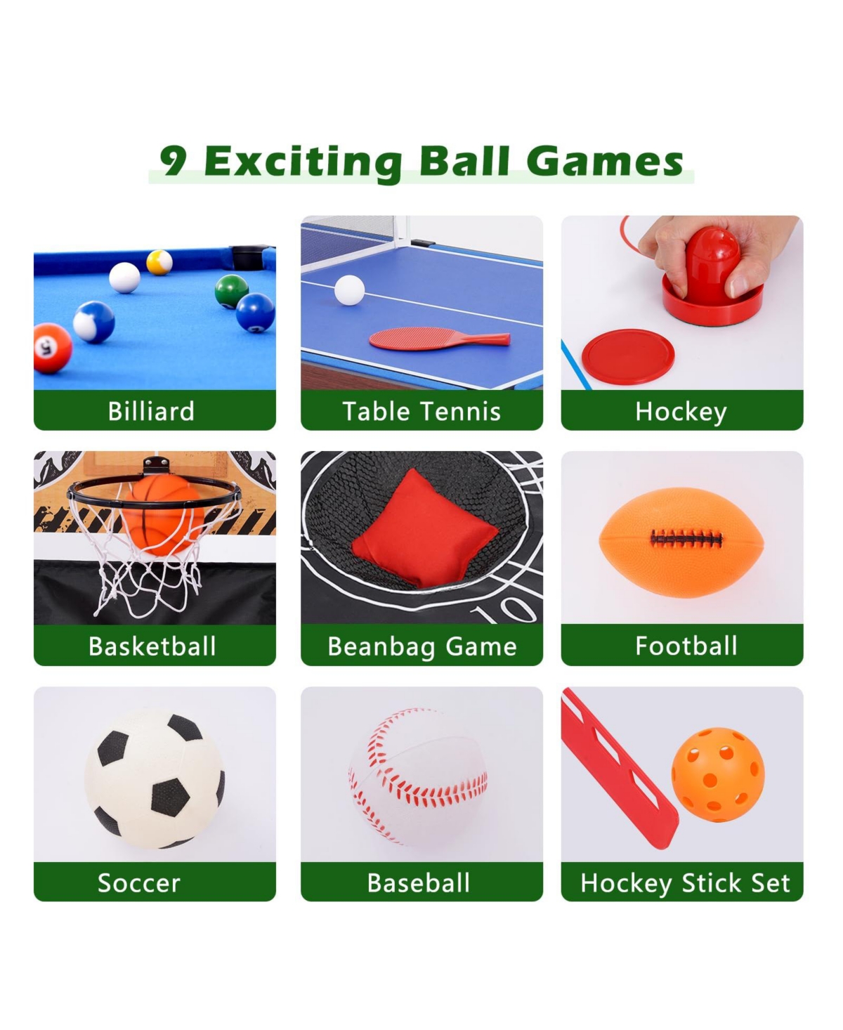 Sugift Multi Game Table, 9 in 1 Combo Game Table, Arcade Combination Game Table Set with Billiards, Ping Pong, Hockey, Basketball, Bean Bag and F
