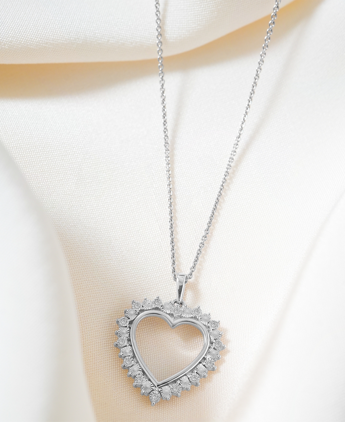 Macy's Diamond Heart 18" Pendant Necklace (1/10 Ct. T.w.) In Sterling Silver In Sterling Silver