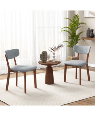 Dining Chairs Set of 2 Upholstered Mid-Back Chairs with Solid Rubber Wood Frame