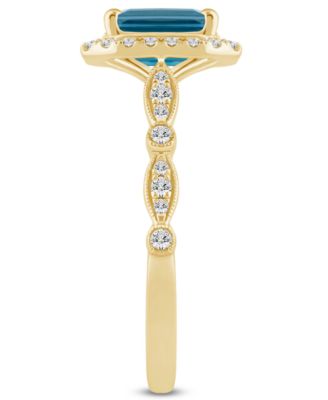 London Blue Topaz (2 ct. t.w.) & Diamond (1/2 ct. t.w.) Halo Bridal Set in 14k Gold