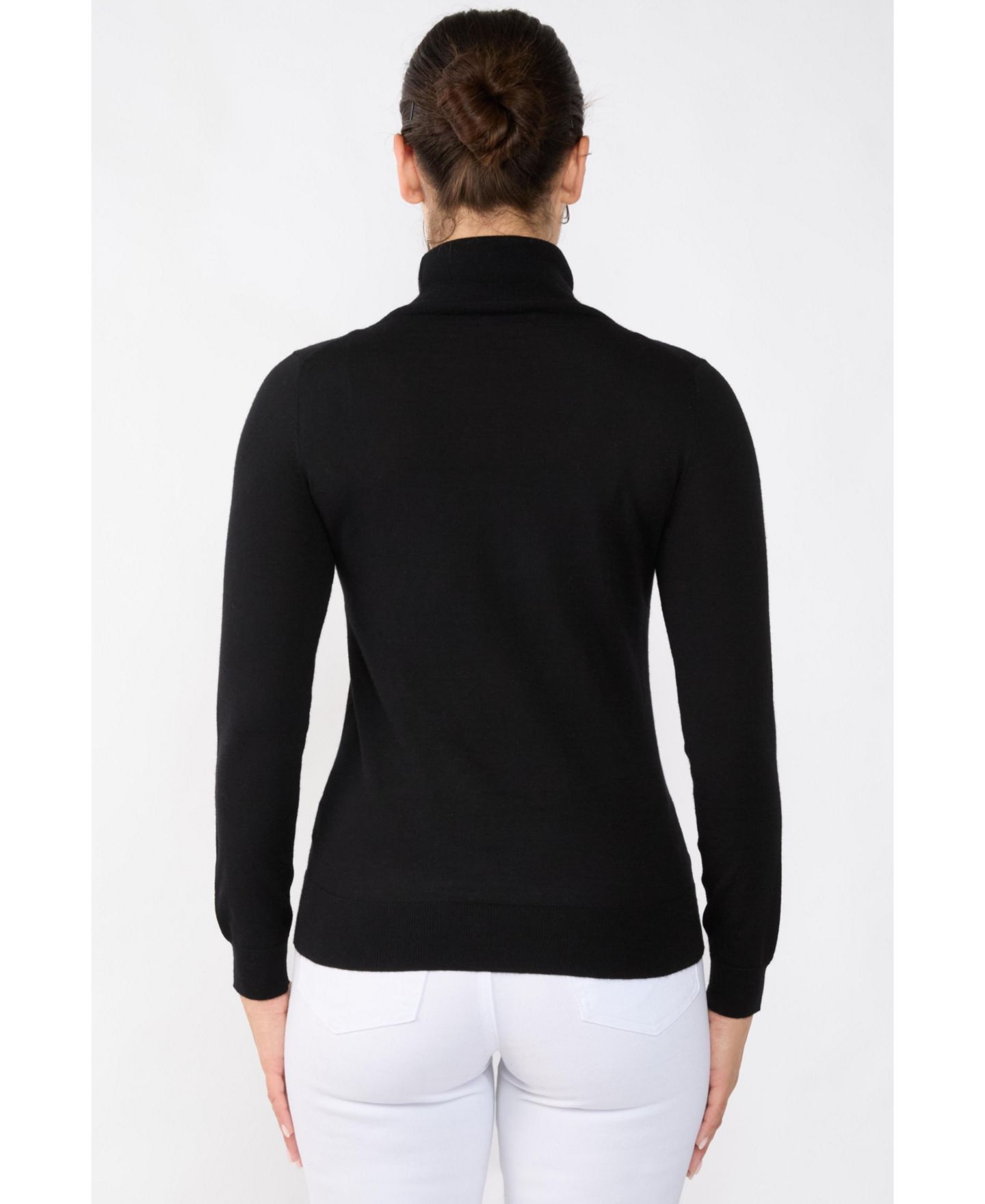 Женский свитер JENNIE LIU 100% Cashmere Turtleneck Sweater Tissue Weight Cashmere Sweaters, цвет: Чёрный — фото 3
