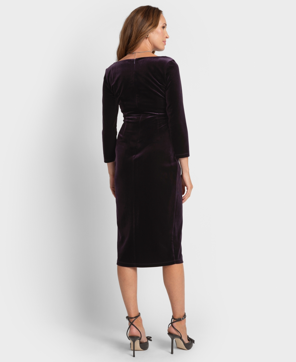 Shop Seraphine Maternity Boat Neck Velvet Dress In Plum