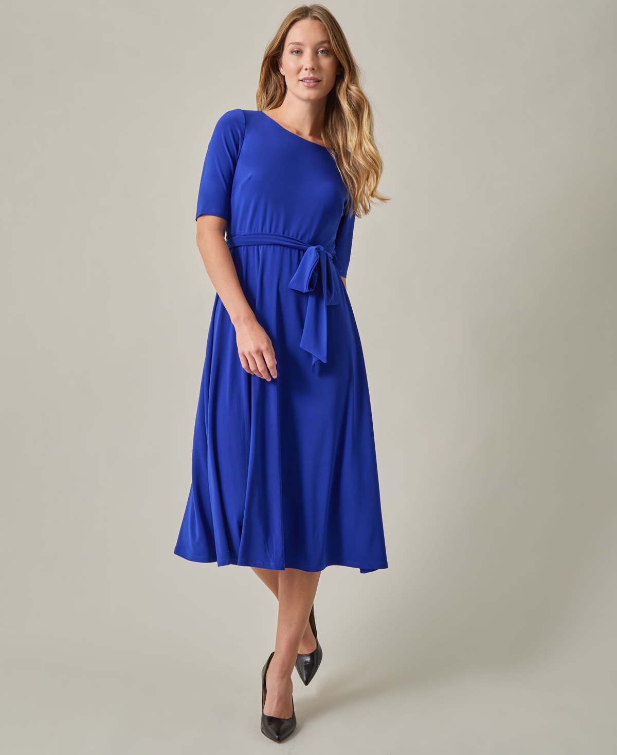 Women's Tie-Waist Short-Sleeve Fit & Flare Dress - Fire Red