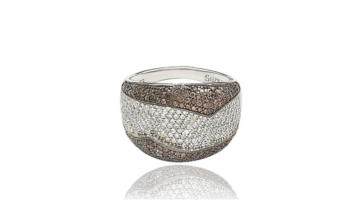 Suzy Levian New York Suzy Levian Sterling Silverand White Cubic Zirconia Ring - Brown
