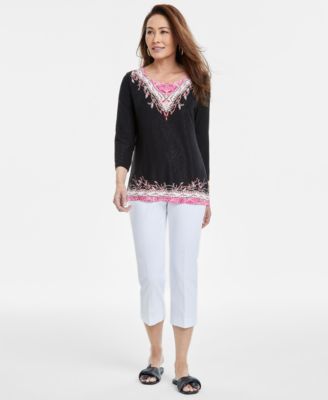 Jacquard 3 4 Sleeve Top Cropped Pants Exclusively At Macys