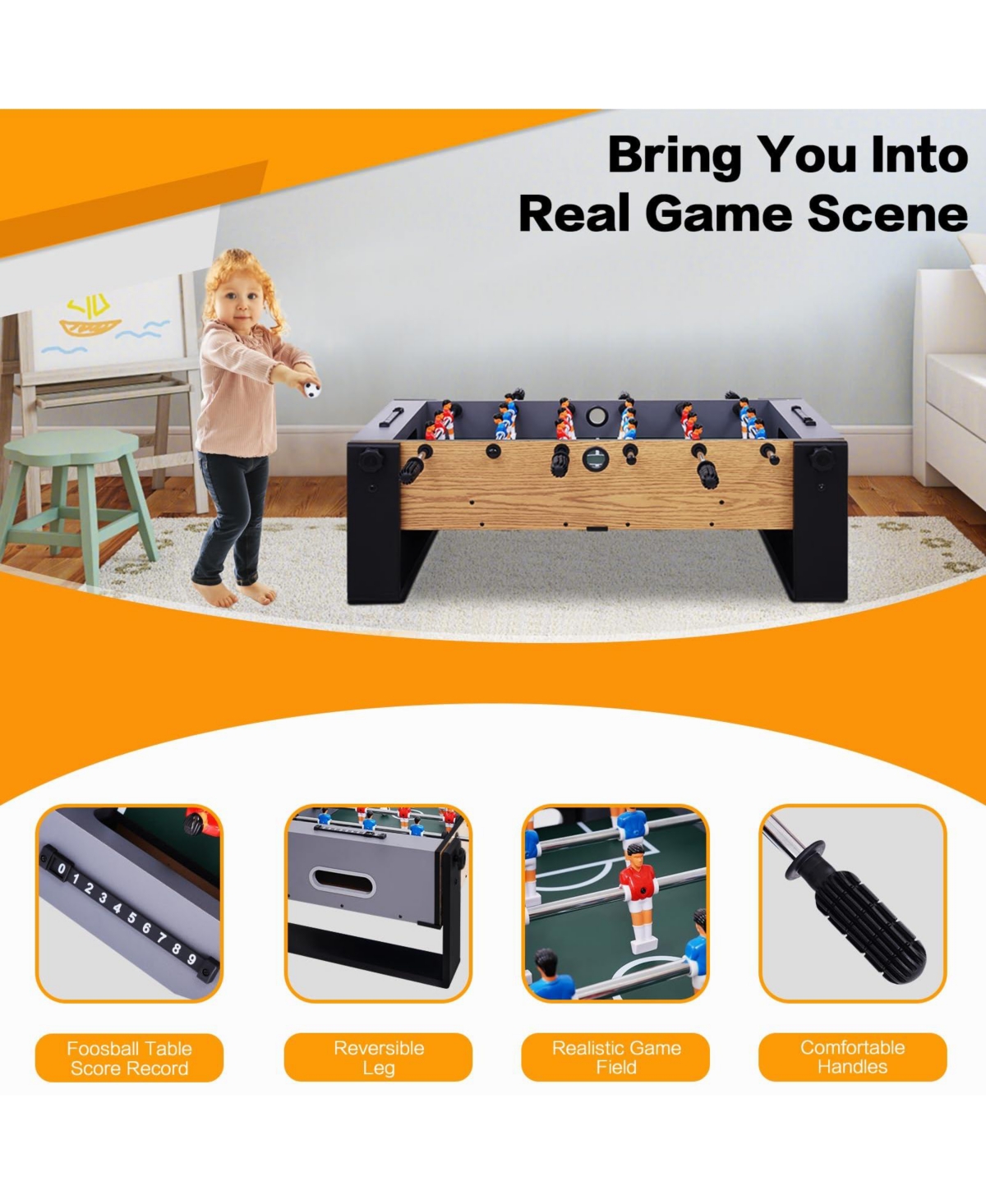Sugift 4-in-1 Reversible Game Table for Kids, Combo Sports Table w/Billiards, Foosball, Hockey & Table Tennis