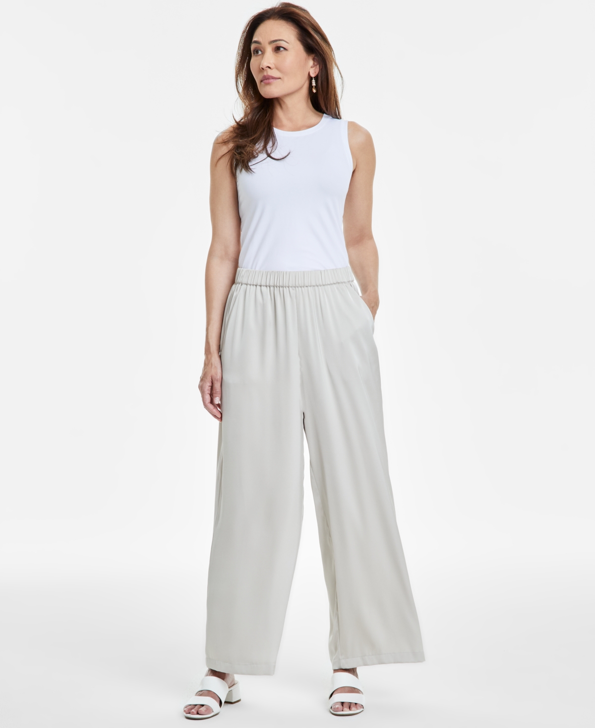 Women's Pull-On Wide-Leg Satin Pants, Exclusively at Macy's - Petunia Pink