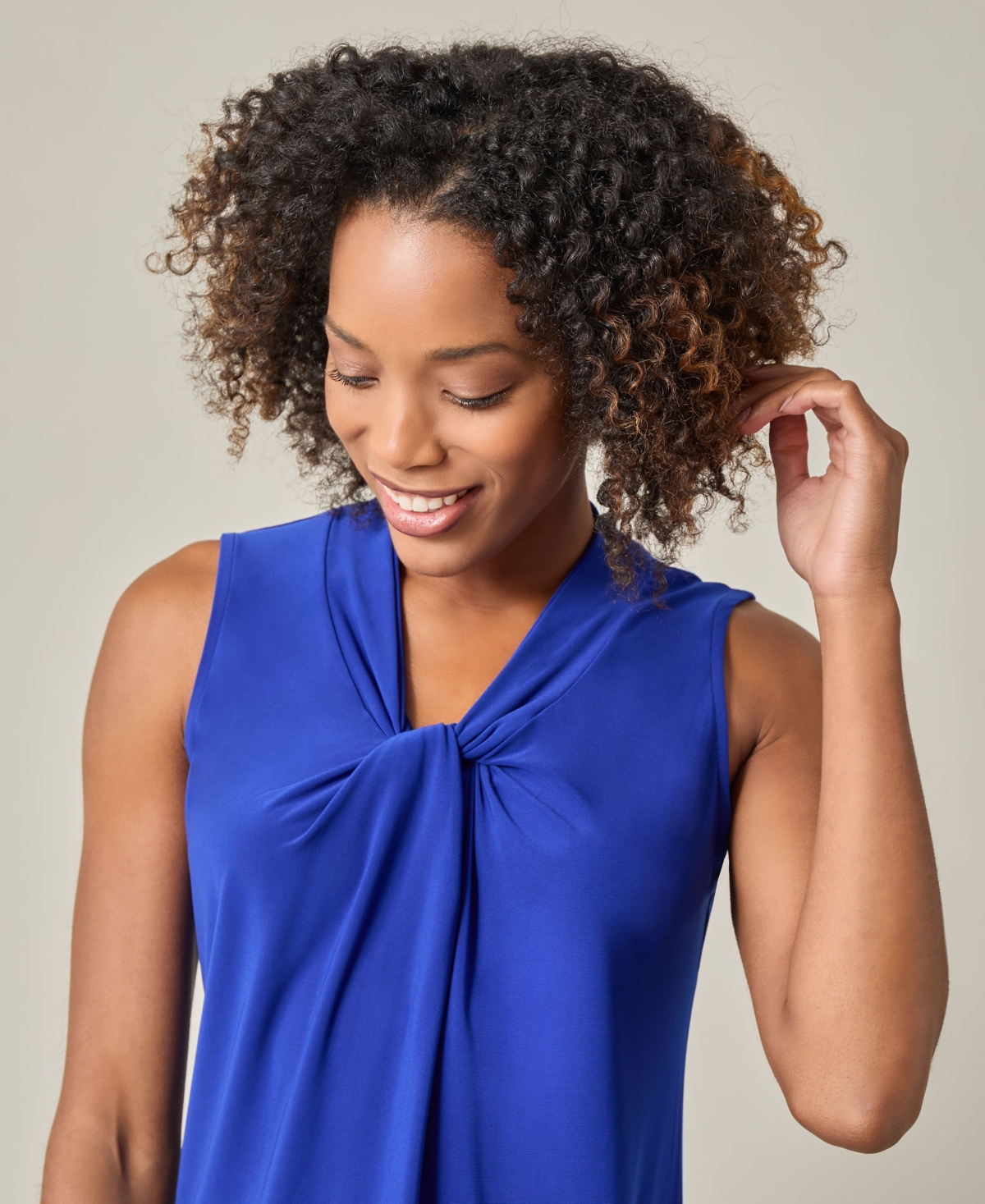 Kasper Twist Front Sleeveless Jersey Top In Royal Signature