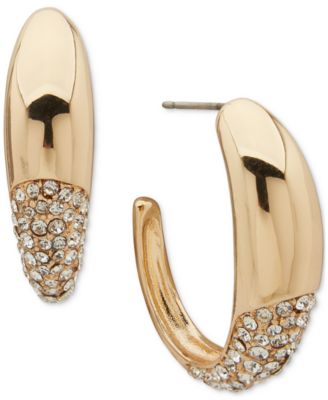 Anne Klein - Gold-Tone Crystal Pav&eacute; Tapered Small Hoop Earrings, 0.96"