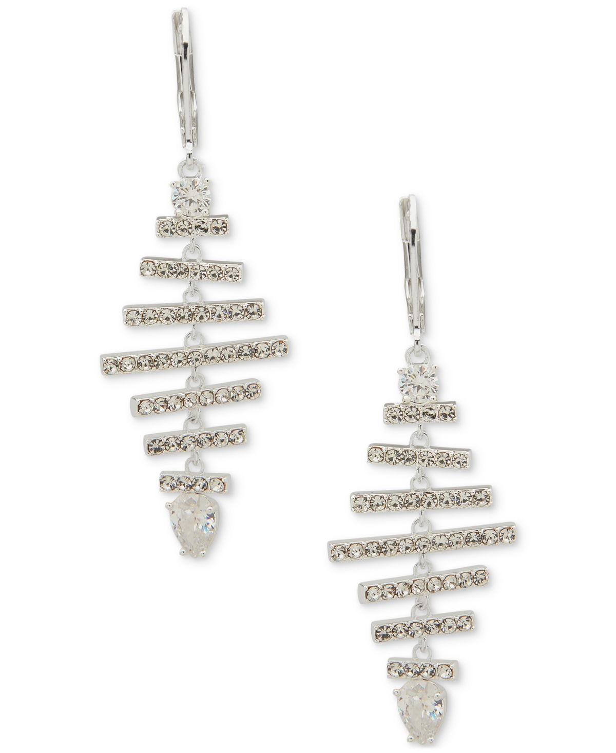 Silver-Tone Crystal Bar Chandelier Statement Drop Earrings - Crystal