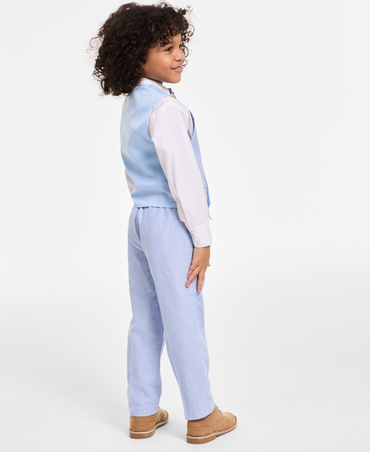 Nautica Toddler & Little Boys Vest, Plaid Tie, Shirt & Pants, 4 Piece Set In Light Blue