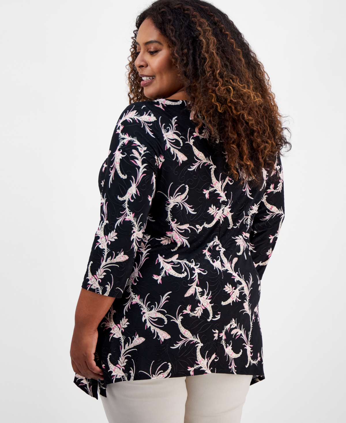 JM COLLECTION PLUS SIZE JACQUARD SWING TOP, EXCLUSIVELY AT MACY'S