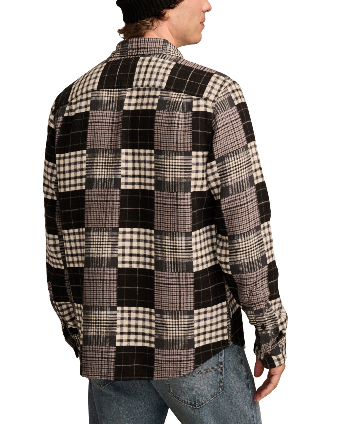 Lucky Brand Men's Jacquard Double Weave Patchwork Long Sleeve Shirt -/ White Patchwork