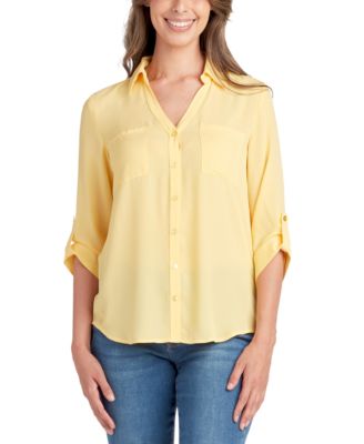 BCX - Juniors' Button-Front Roll-Tab Sleeve Shirt