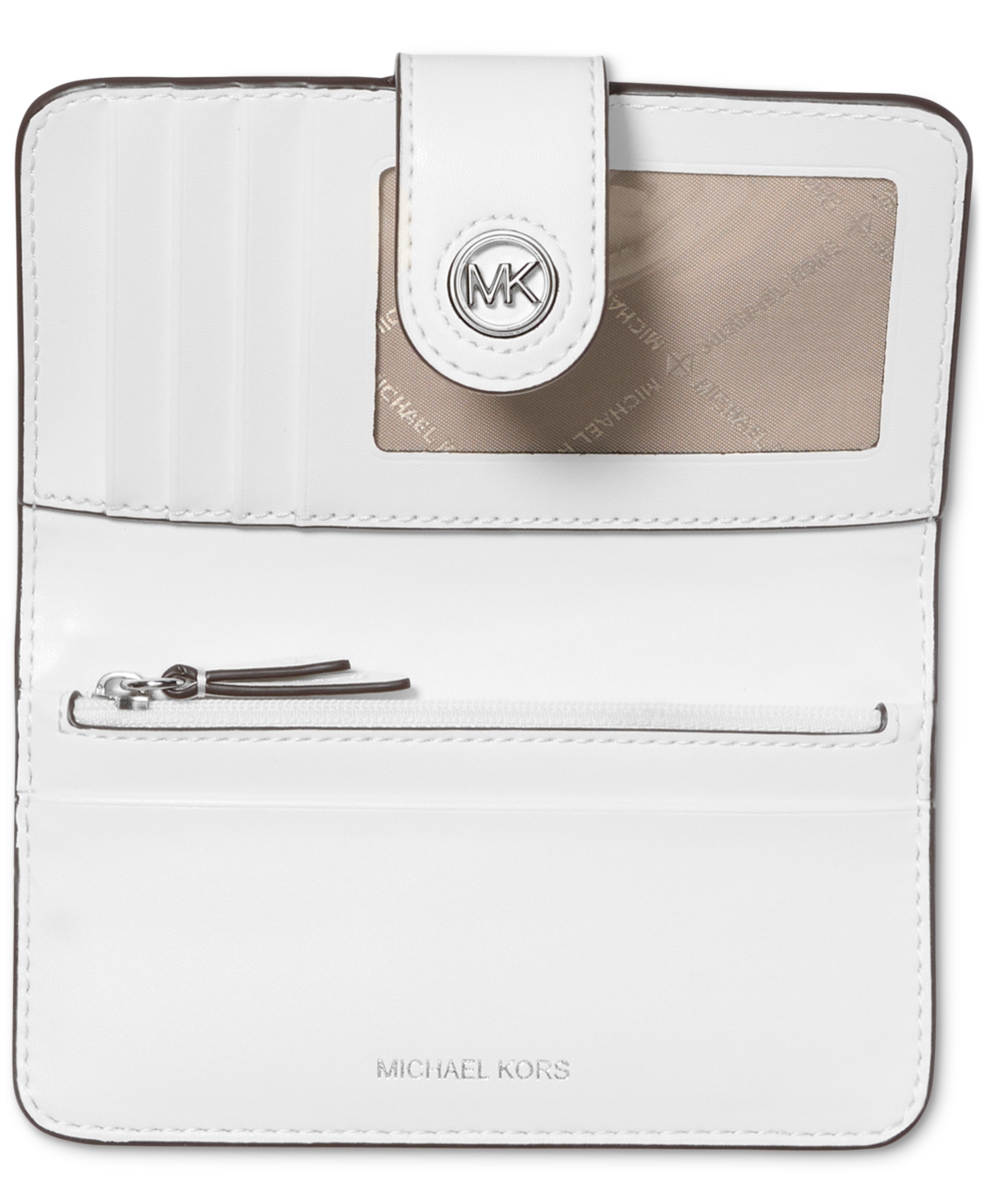 Michael Kors Michael  Charm Medium Tab Pocket Leather Bifold Wallet In Optic White
