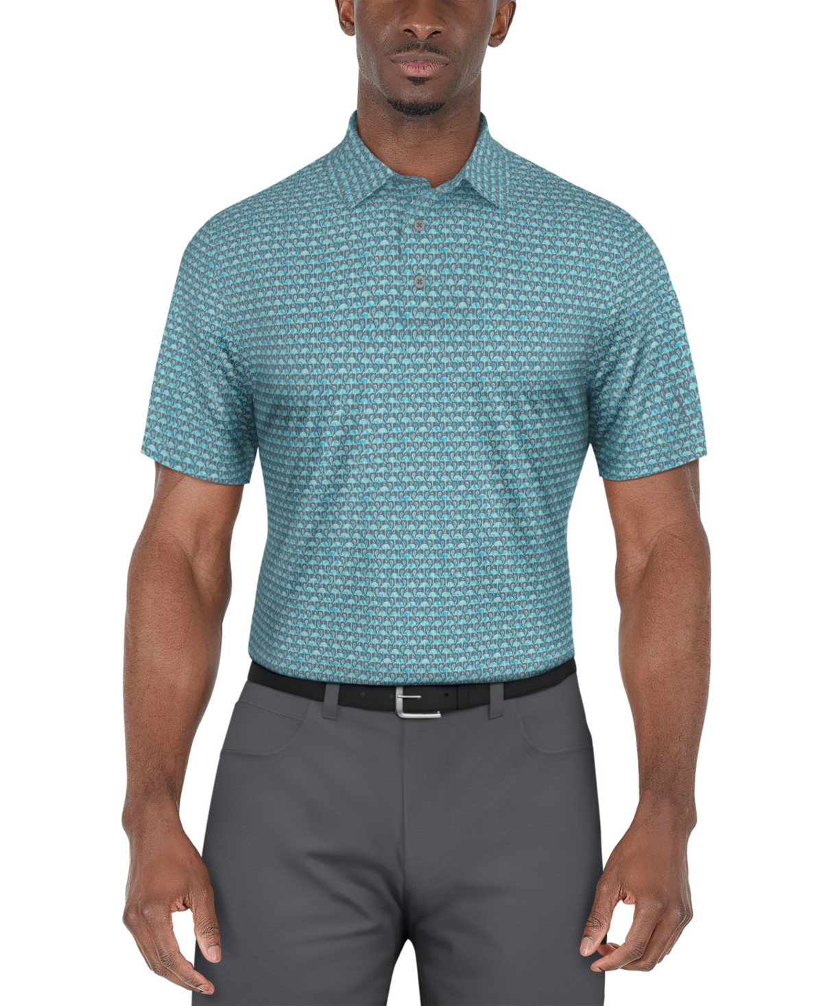 Men's Flamingo Geo-Print Performance Golf Polo Shirt - Scuba Blue