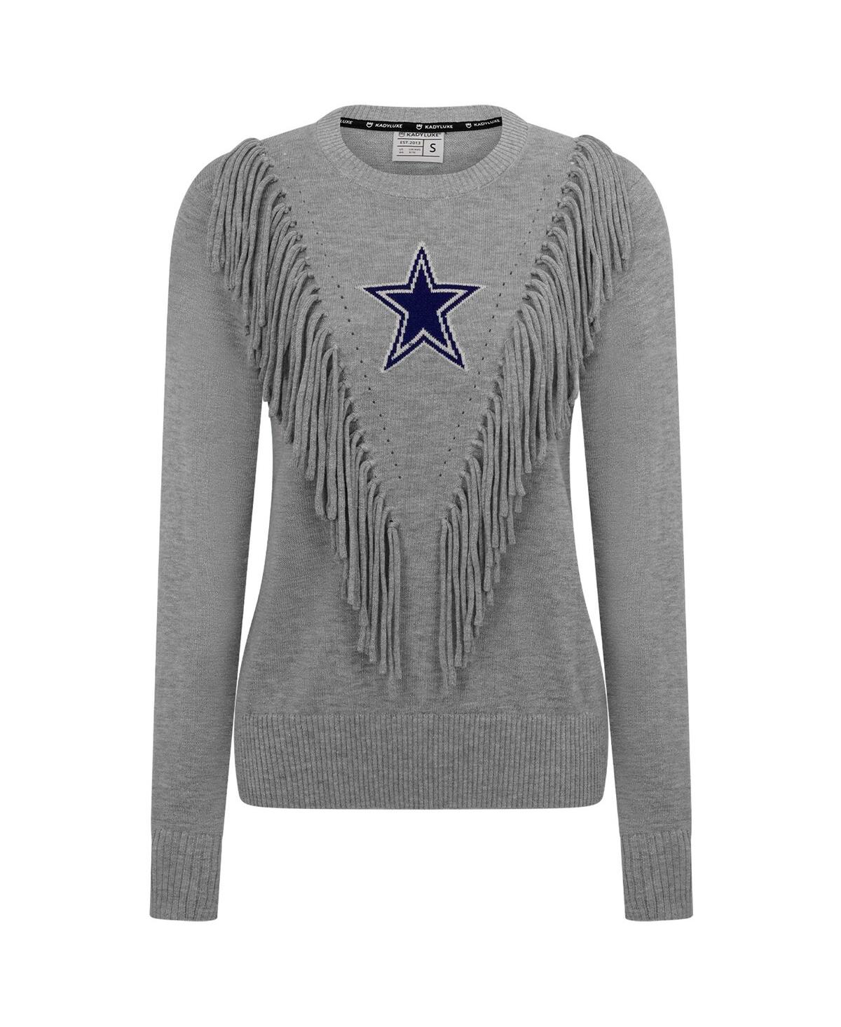 Women's Silver Dallas Cowboys Fringe Sparkle Pullover Sweater - Silver