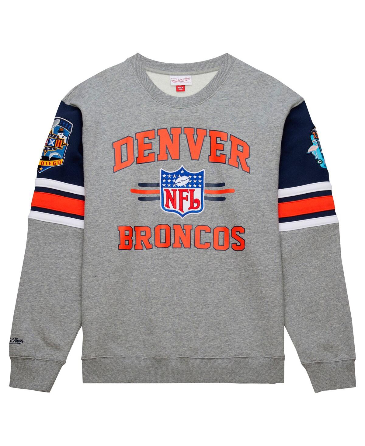 Mitchell & Ness Men's Heather Gray Denver Broncos All Over 4.0 Vintage Logo Pullover Sweatshirt In Heather Gray