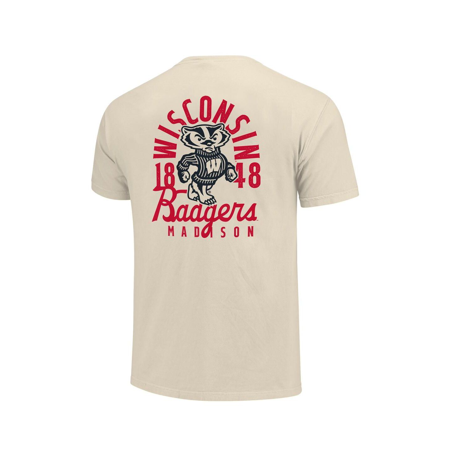Мужская футболка Image One Cream Wisconsin Badgers Comfort Colors Mascot Overlay — фото 3