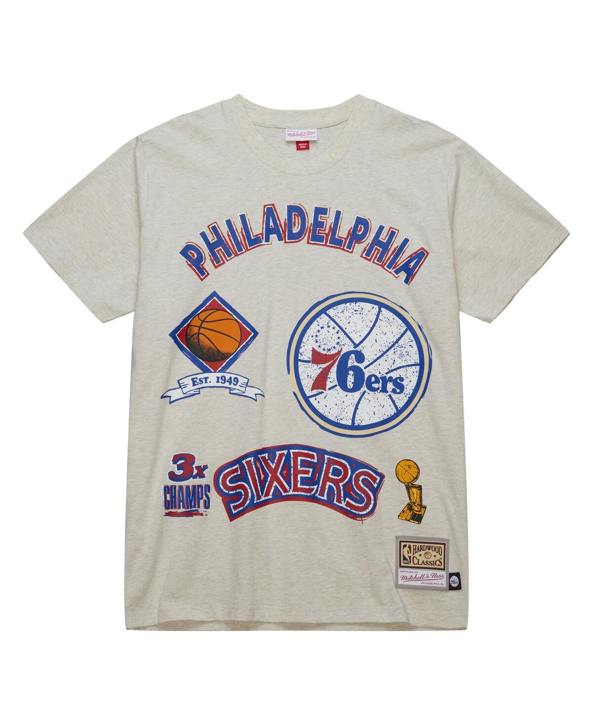 Mitchell & Ness Men'sPhiladelphia 76ers Hardwood Classics Legacy Defined Retro Championship T-Shirt - Oatmeal