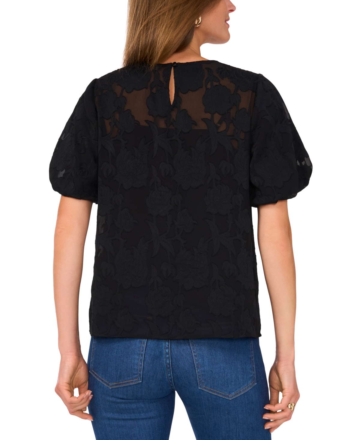 Vince Camuto Women's Floral-Jacquard Puff-Sleeve Top