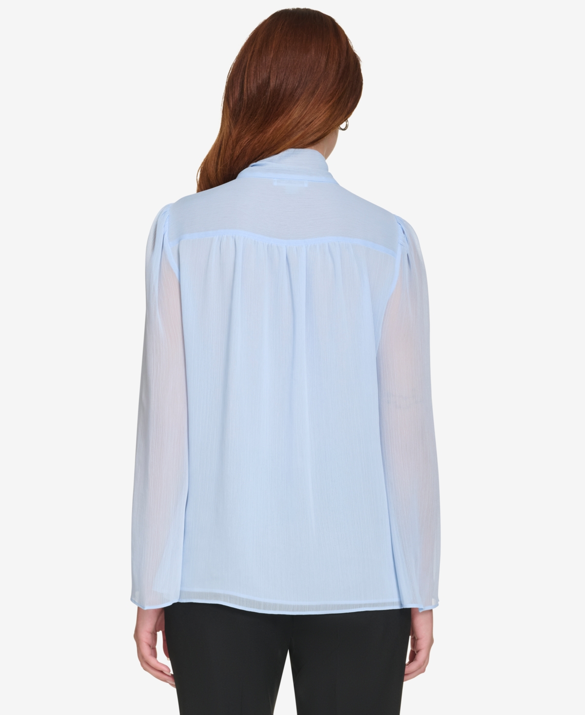 Calvin Klein Women's Long Sleeve Tie-neck Chiffon Blouse In Sky