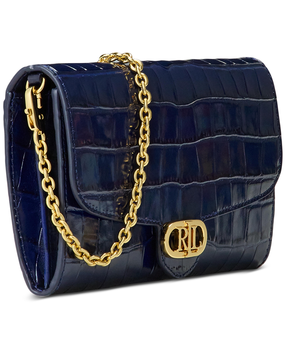 Ralph Lauren Croc-embossed Medium Adair Crossbody In Navy
