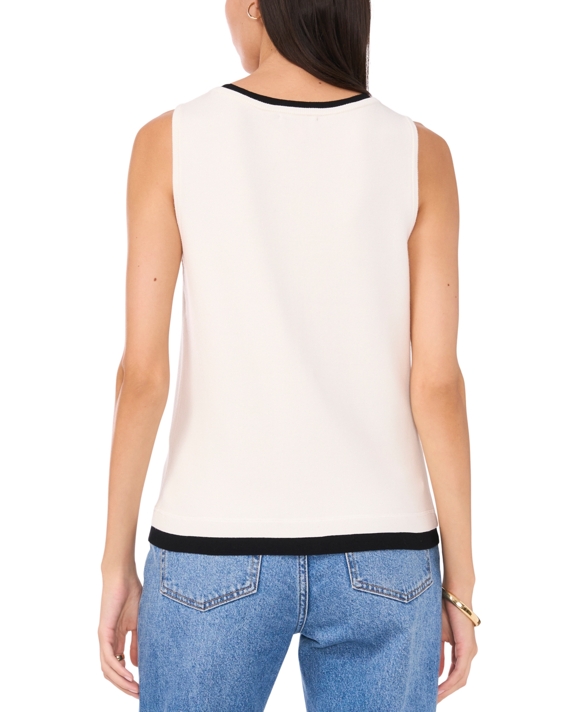 Vince Camuto Women's Contrast-trim Sleeveless Sweater In New Ivory